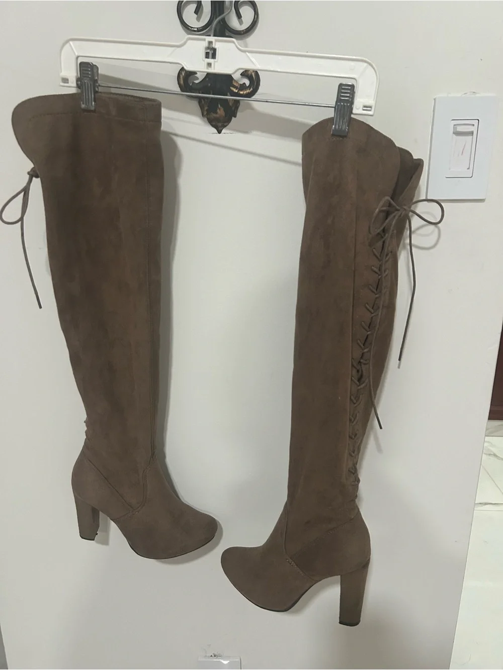 TOP Moda Brown Suede Over-the-Knee Lace-Up Boots Size 7